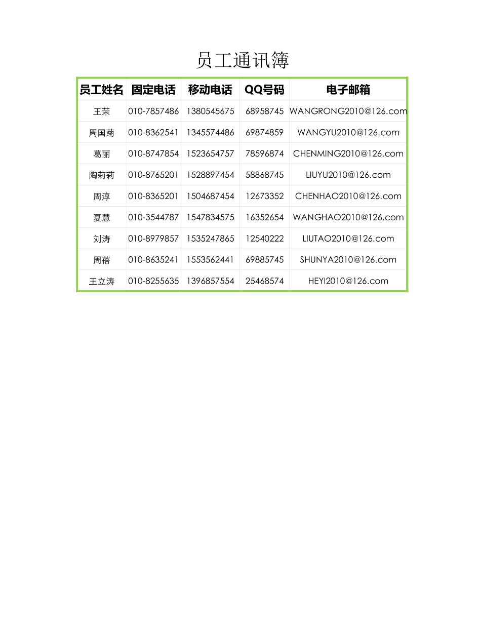 员工通信薄.xlsx_第1页