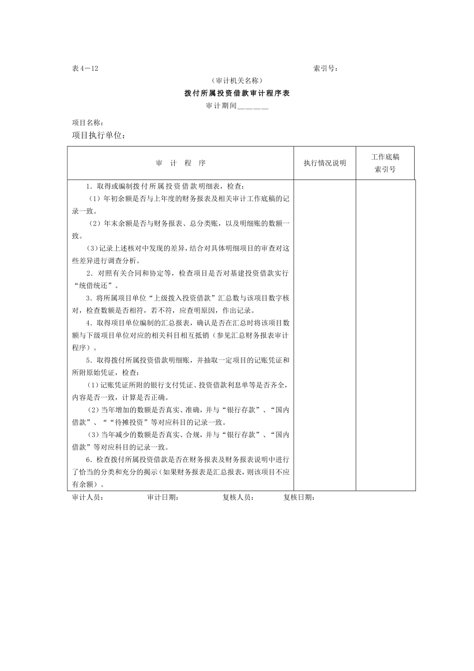03拨付所属投资借款-拨付所属投资借款审计程序表.doc_第1页