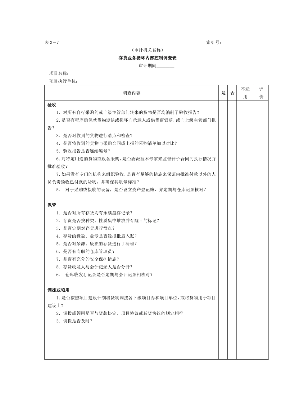 存货-1存货业务循环内部控制调查表.doc_第1页