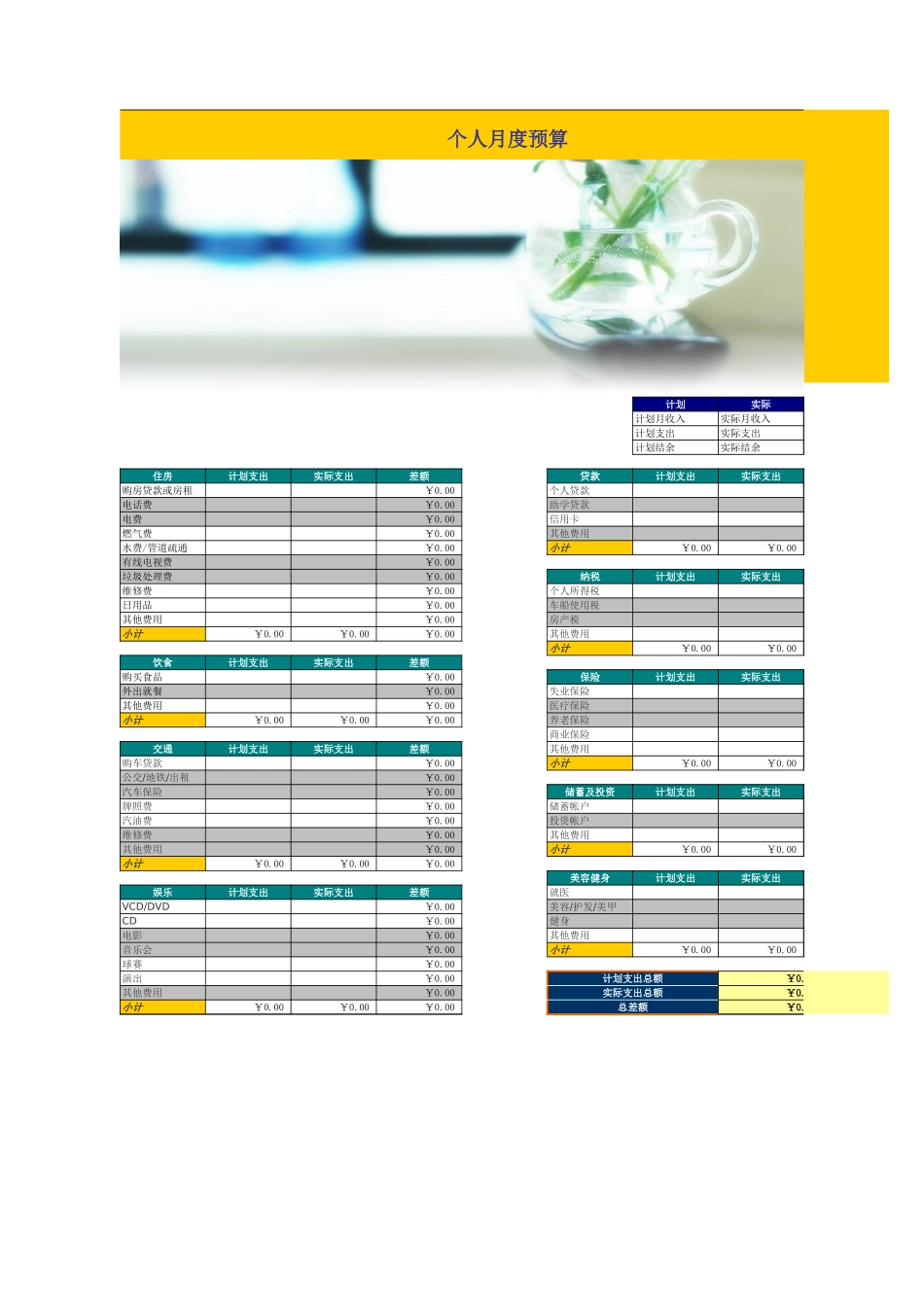 个人月度预算财务表.xls_第1页