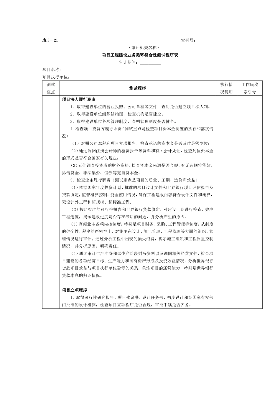 项目工程-2项目工程建设业务循环符合性测试程序表.doc_第1页