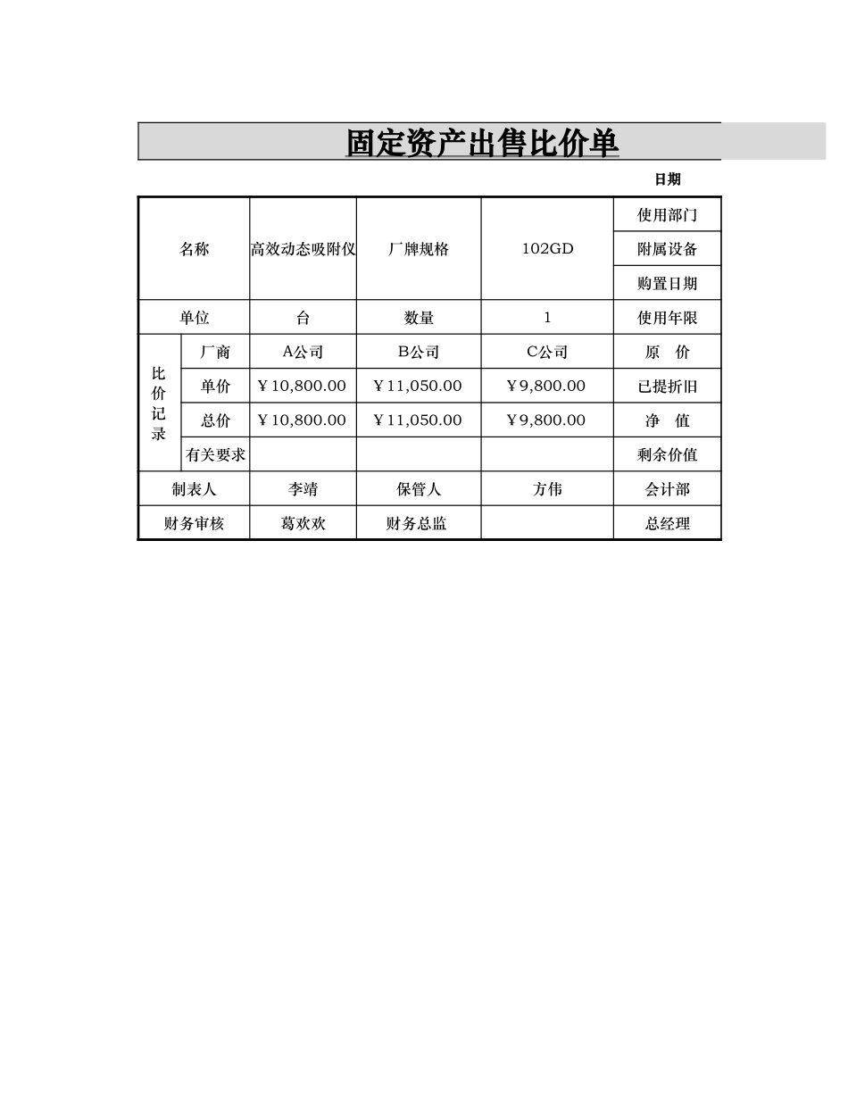 固定资产出售比价单.xlsx_第1页