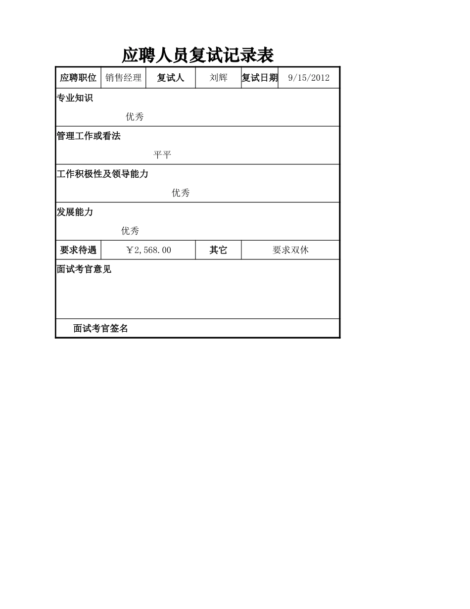 应聘人员复试记录表.xlsx_第1页