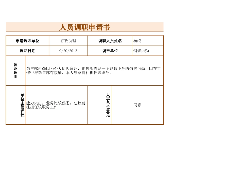 人员调职申请书.xlsx_第1页