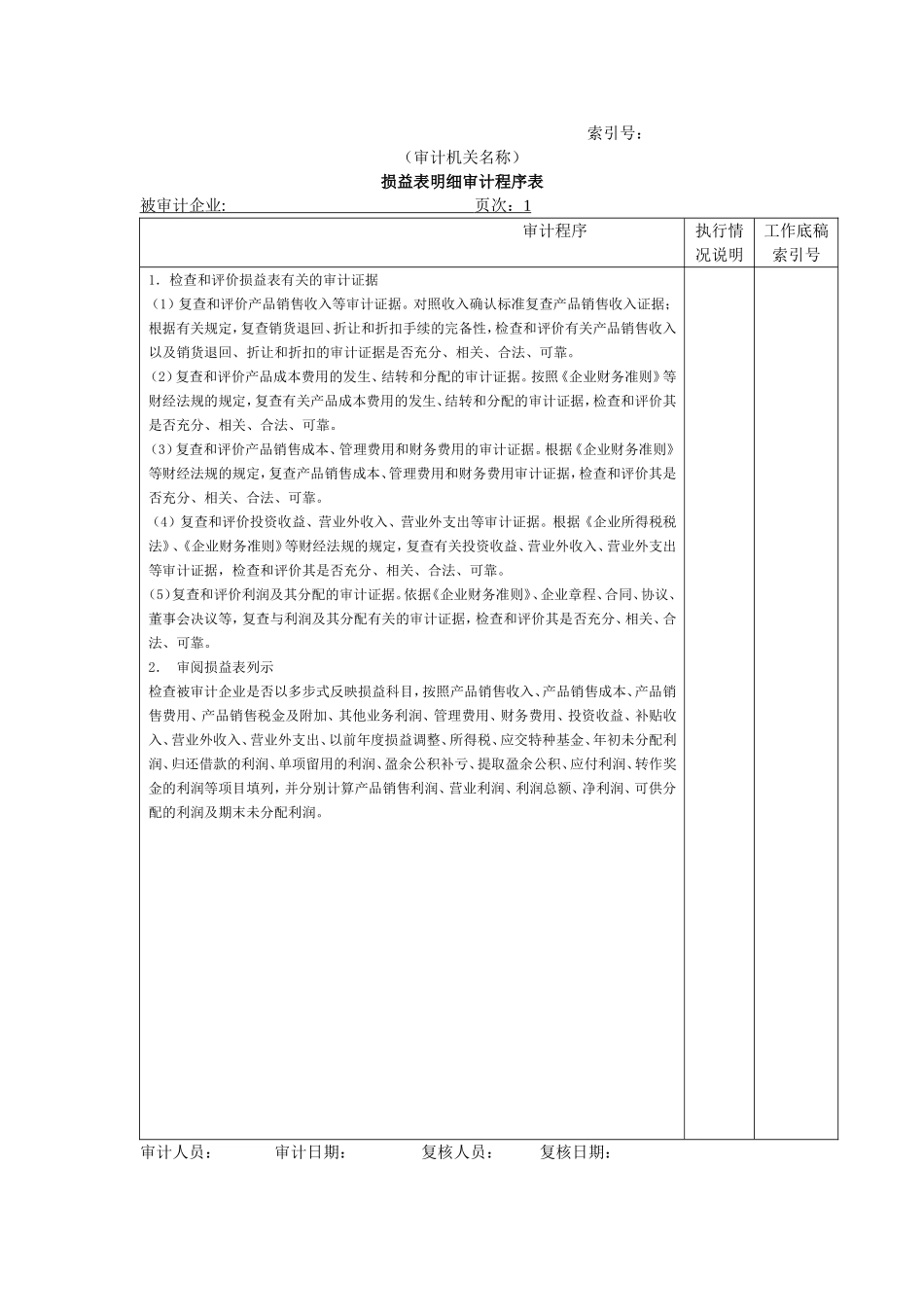 损益表明细审计程序表@.doc_第1页