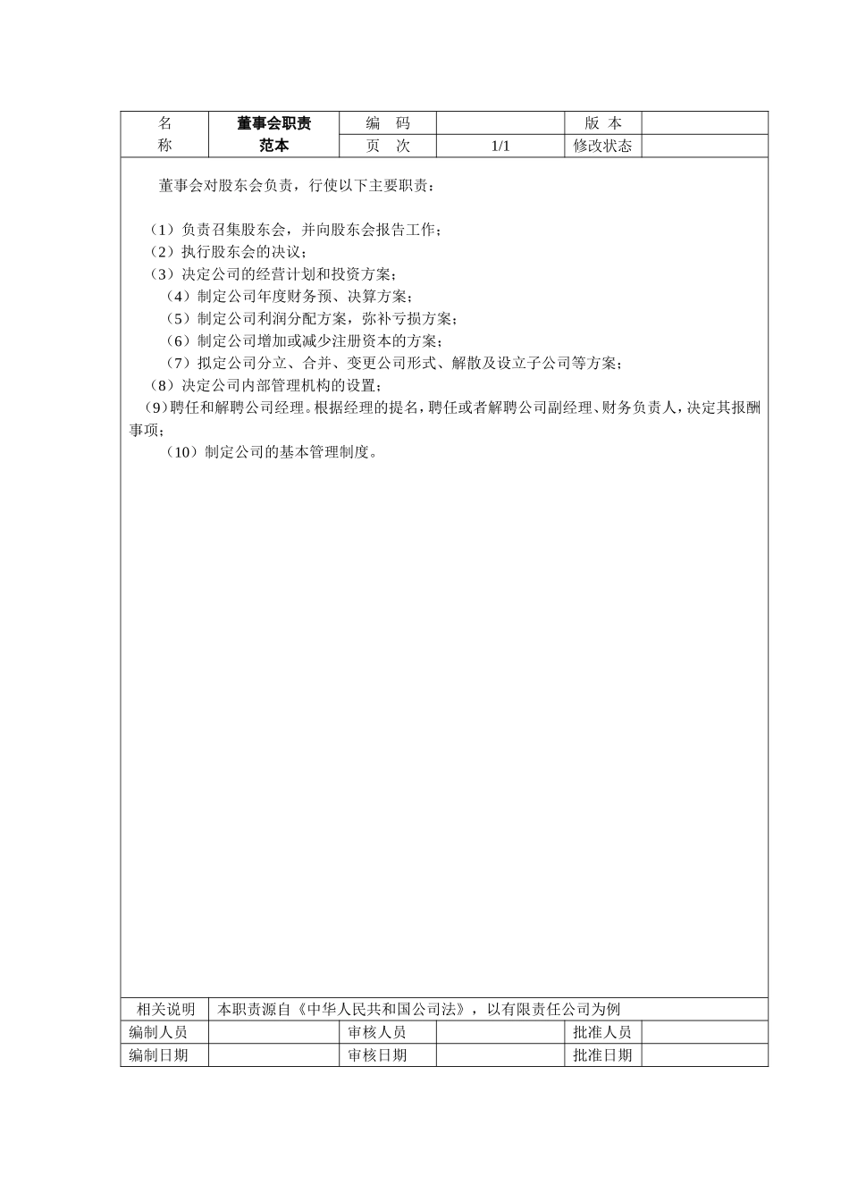 1、董事会-职责范本.doc_第1页