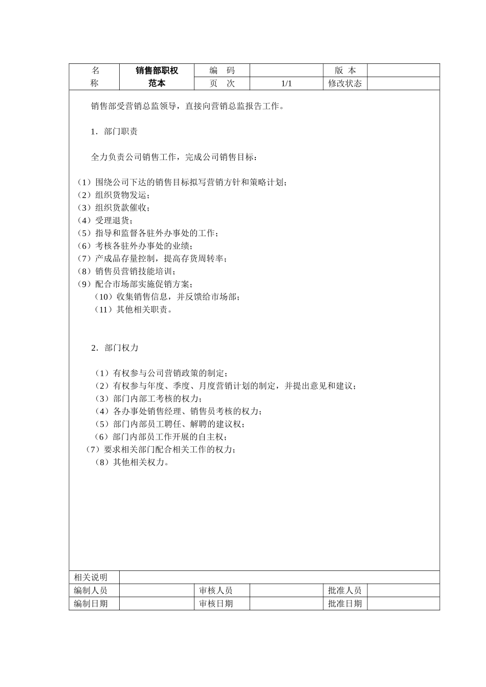 8、销售部-职权范本.doc_第1页