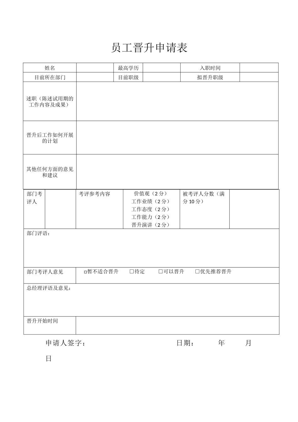 【工具】员工晋升申请表.docx_第1页