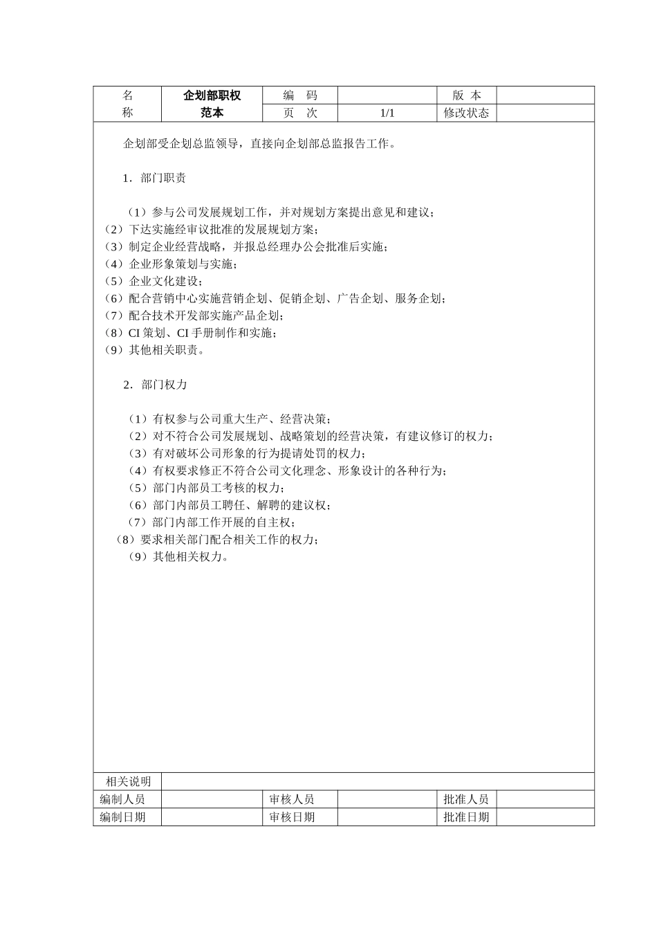 12、企业部-职权范本.doc_第1页