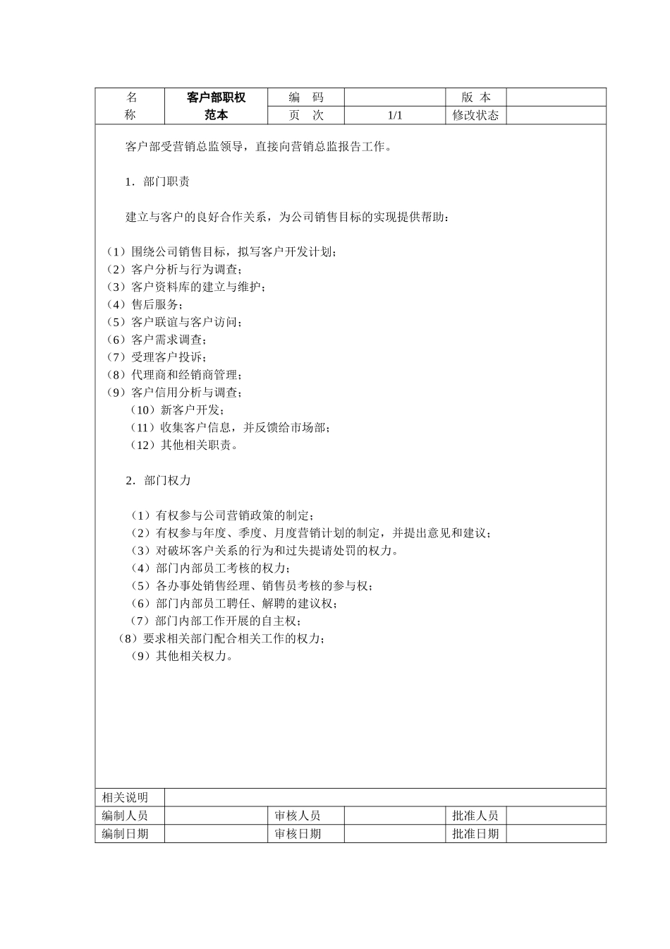6、客户部-职权范本.doc_第1页