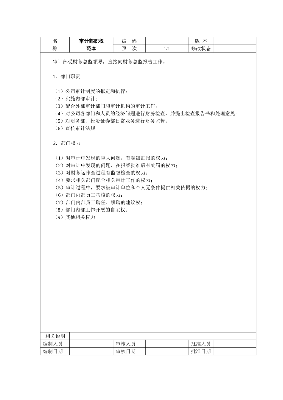 11、审计部-职权范本.doc_第1页