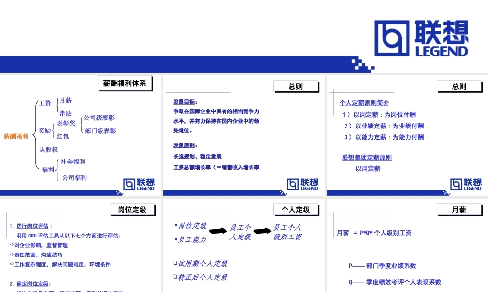 联想公司人力资源部薪酬福利体系.ppt