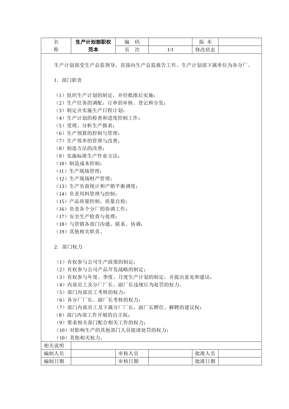 14、生产计划部-职权范本.doc_第1页