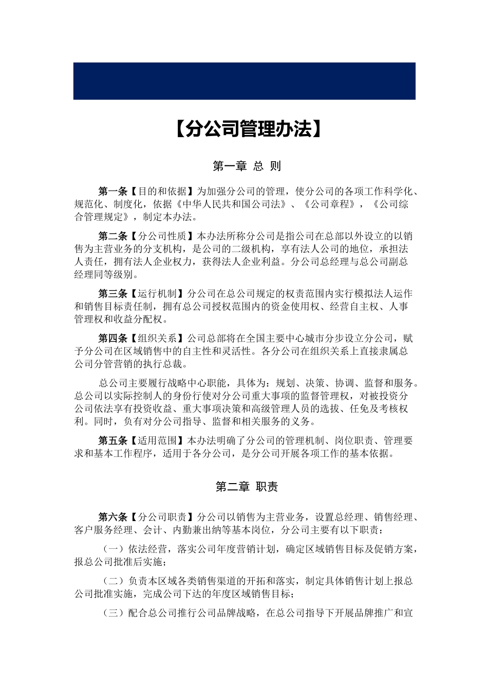 25、分公司管理办法全套分公司管理文件.docx_第1页