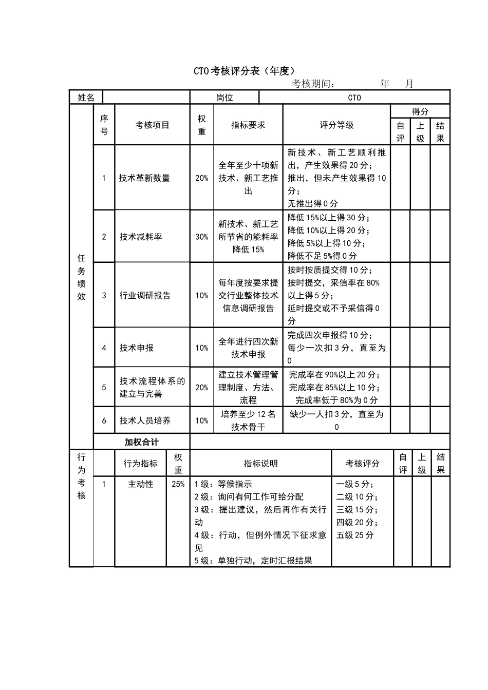 绩效考核表（CTO）.docx_第1页