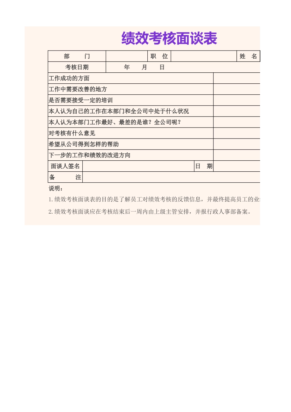 绩效考核面谈表.xlsx_第1页