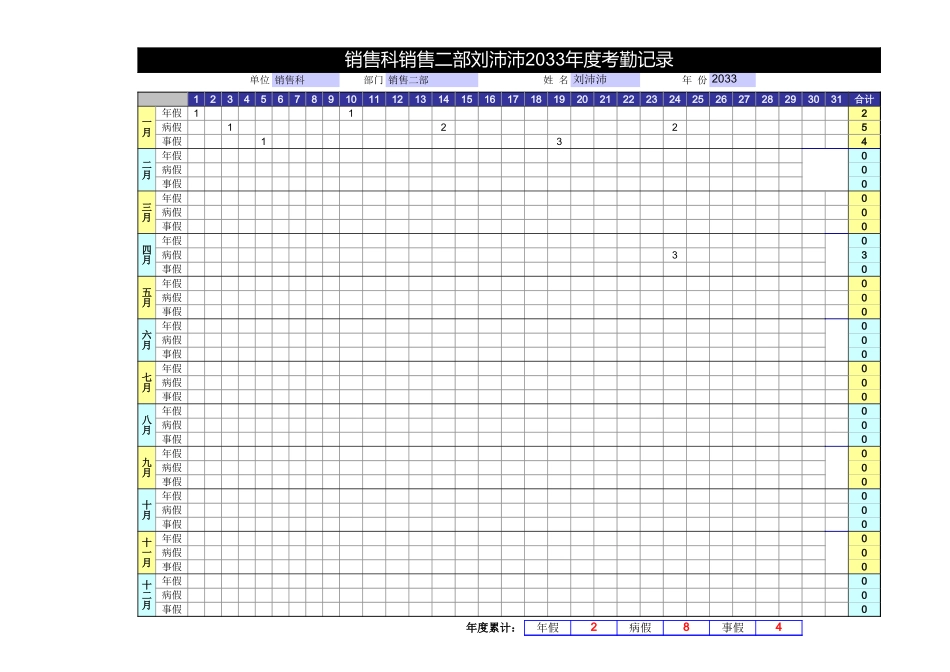 年度考勤记录表.xls_第1页