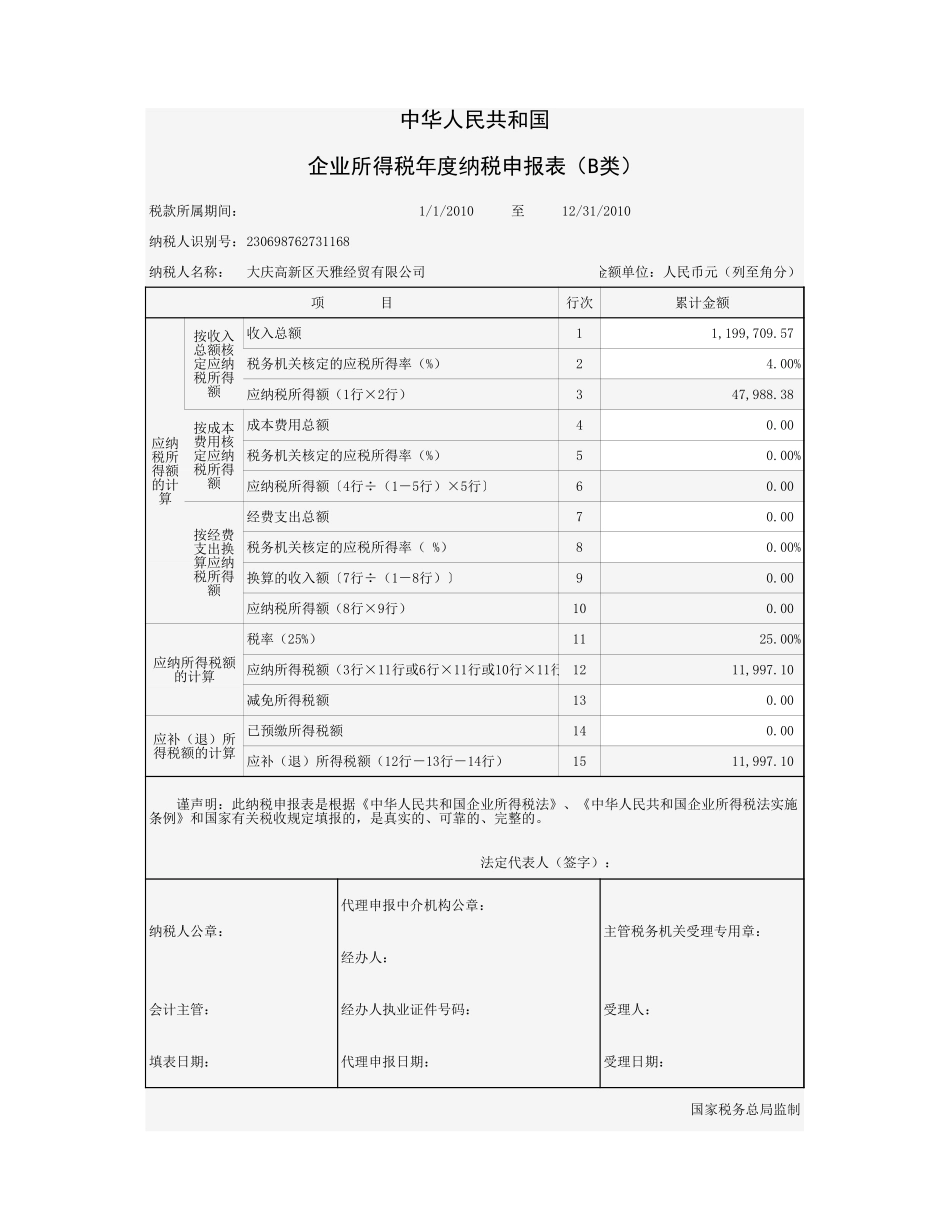 企业所得税年度纳税申报表(B类).xls_第1页