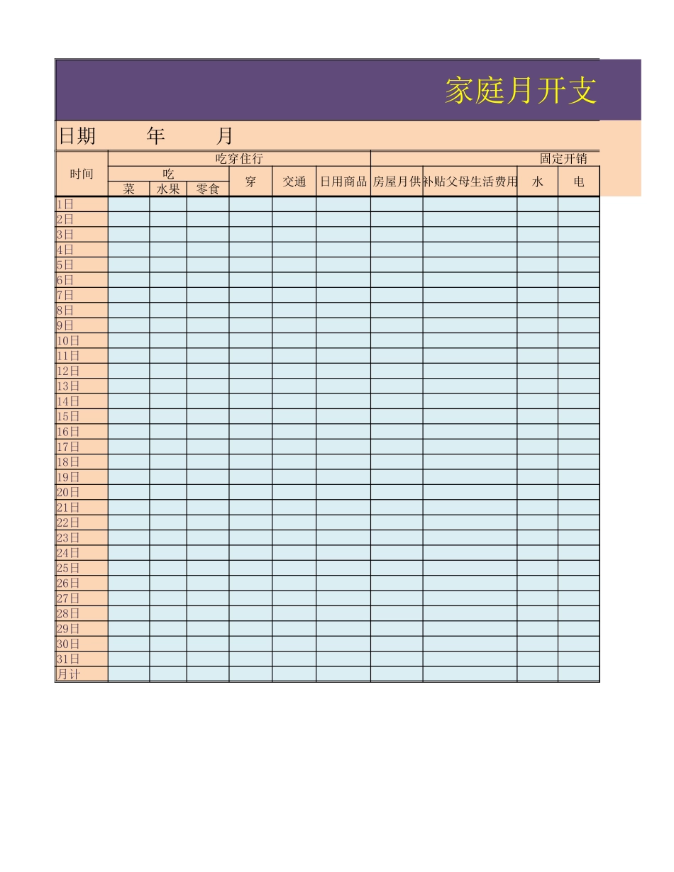 家庭月开支明细 (2).xlsx_第1页