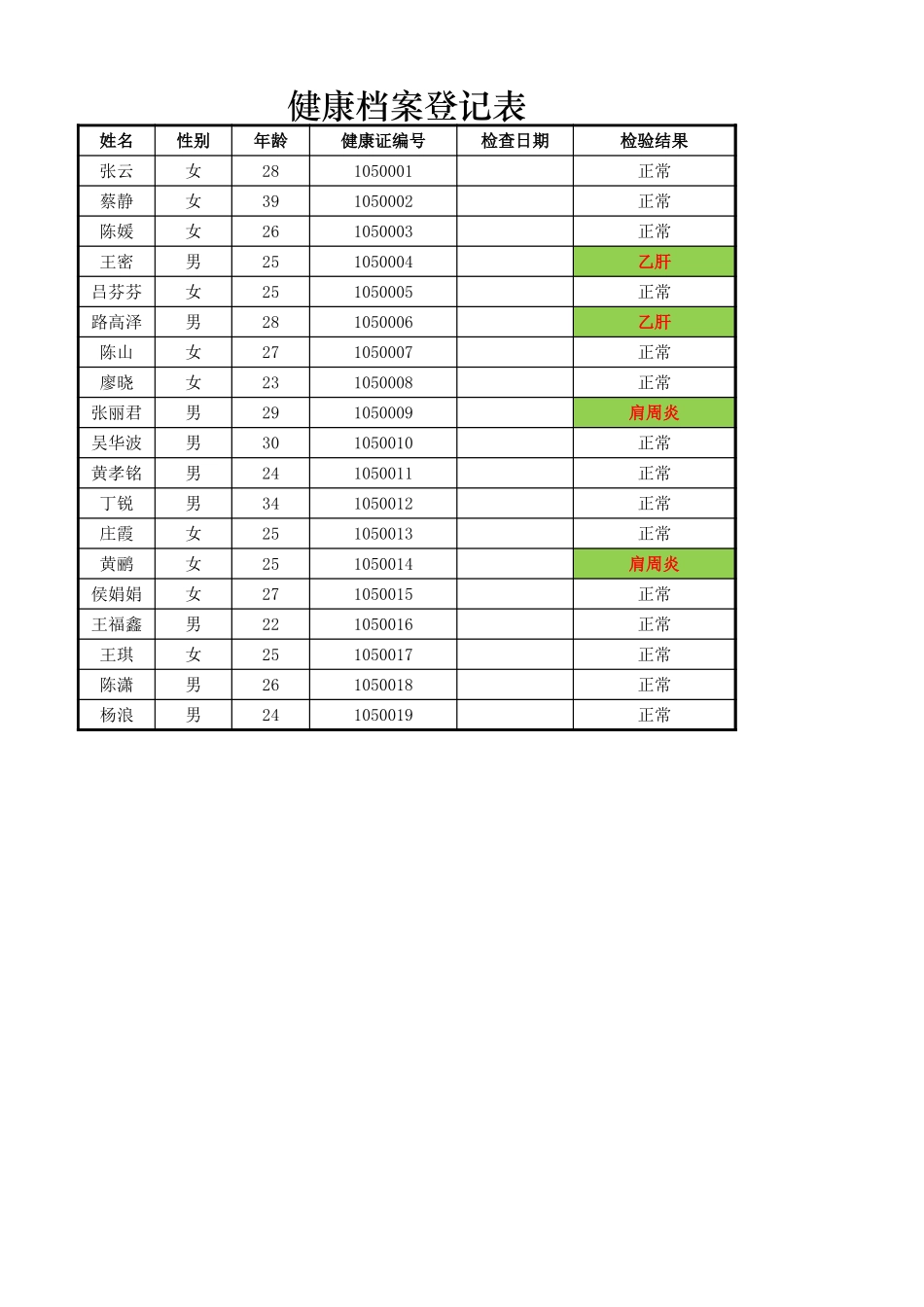 健康档案登记表1.xlsx_第1页