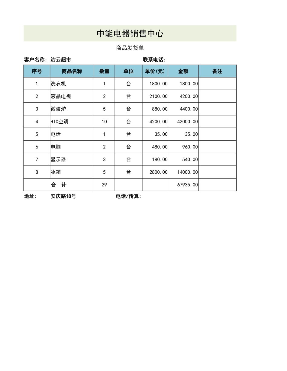 商品发货单.xlsx_第1页