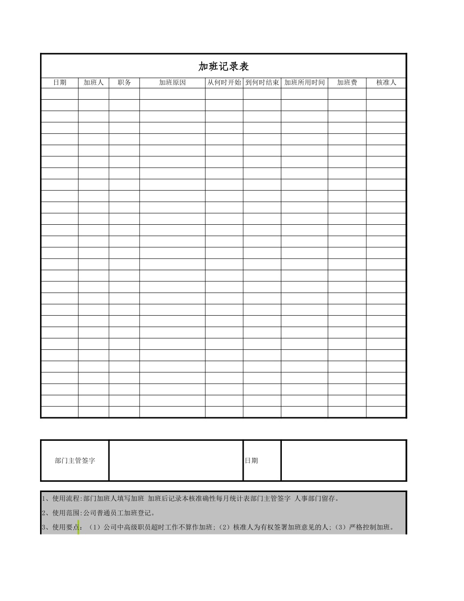 企业单位员工加班记录表.xls_第1页
