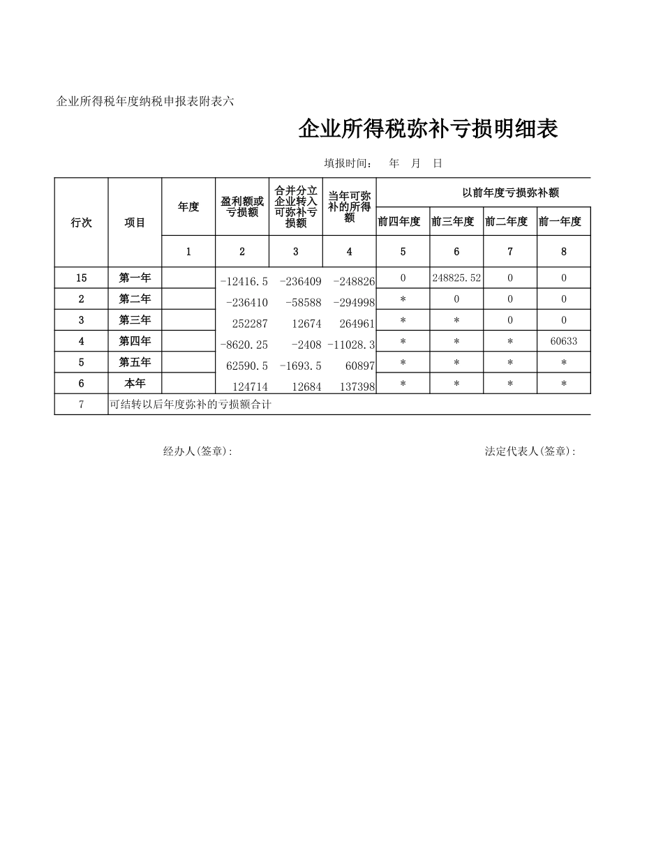 税前弥补亏损明细表.xlsx_第1页