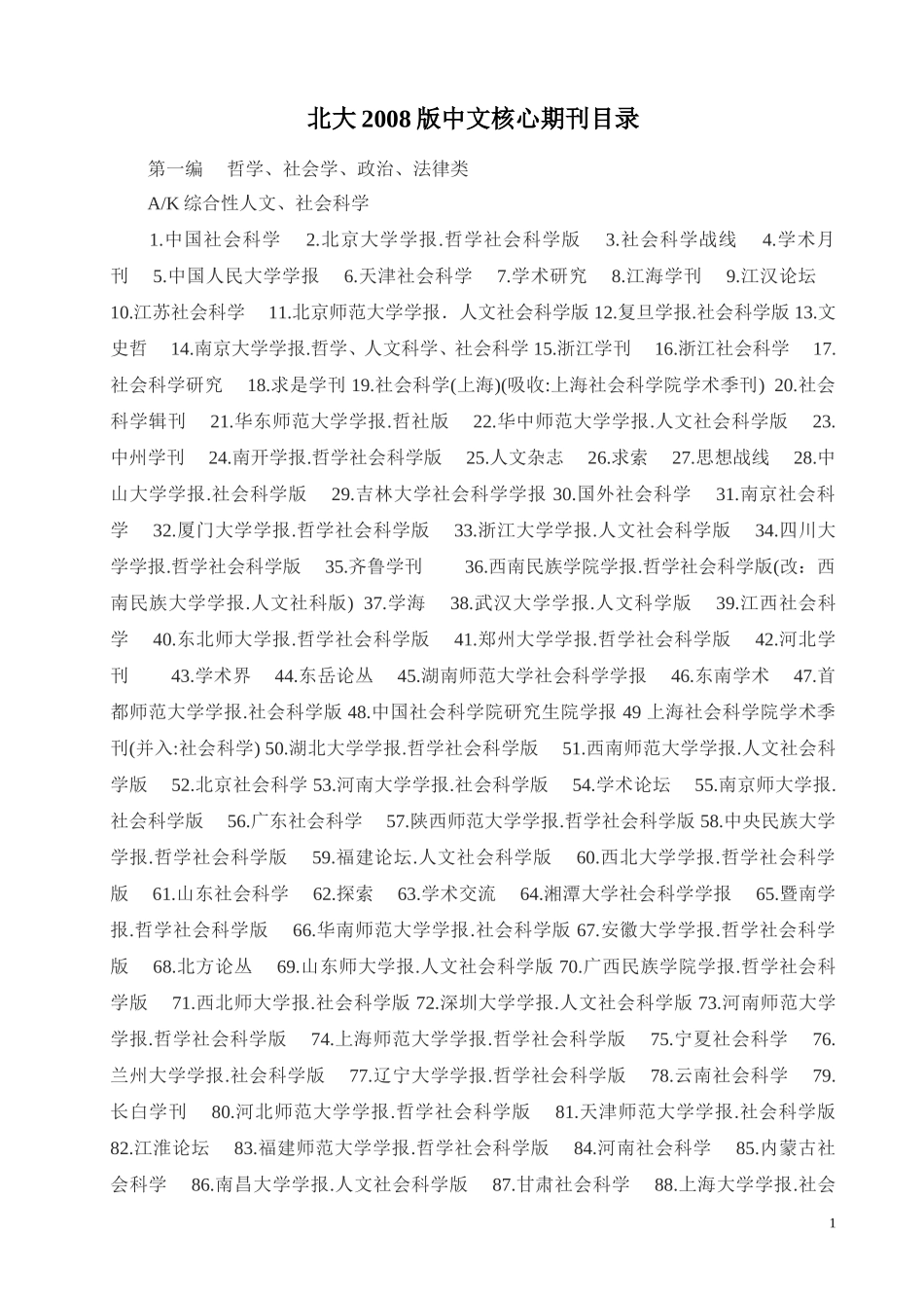北京大学2008版中文核心期刊目录 (2).doc_第1页