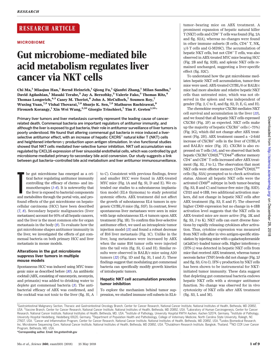2018-肠道微生物组介导的胆汁酸代谢通过NKT细胞调节肝癌.pdf_第2页