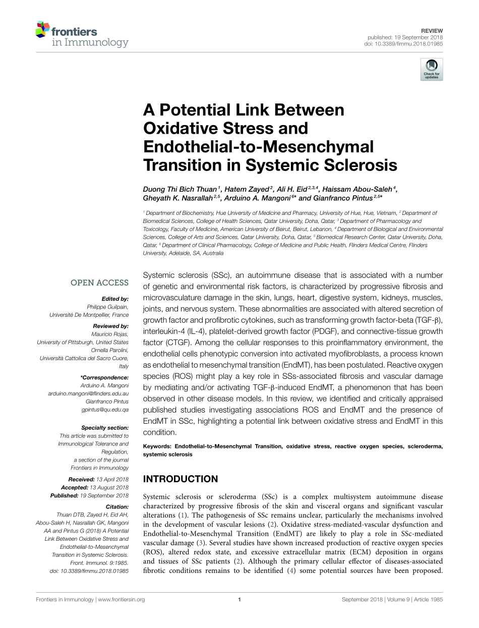 A Potential Link Between Oxidative Stress and Endothelial-to-Mesenchymal Transition in Systemic Sclerosis.pdf_第1页