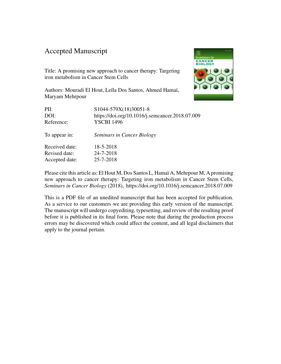 A promising new approach to cancer therapy- Targeting iron metabolism in Cancer Stem Cells.pdf_第1页