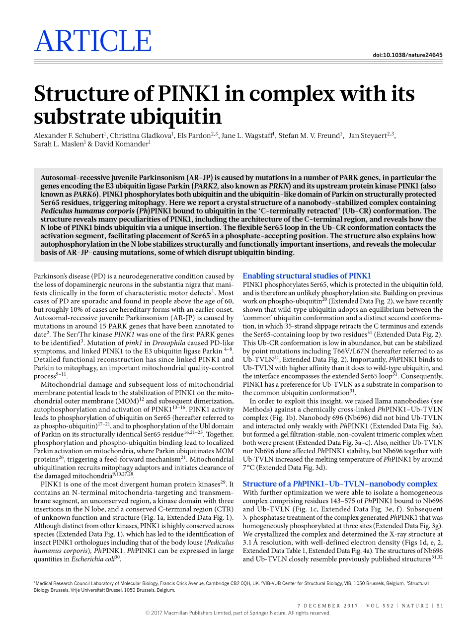 2017-Schubert-Structure of PINK1 in complex wi.pdf_第1页