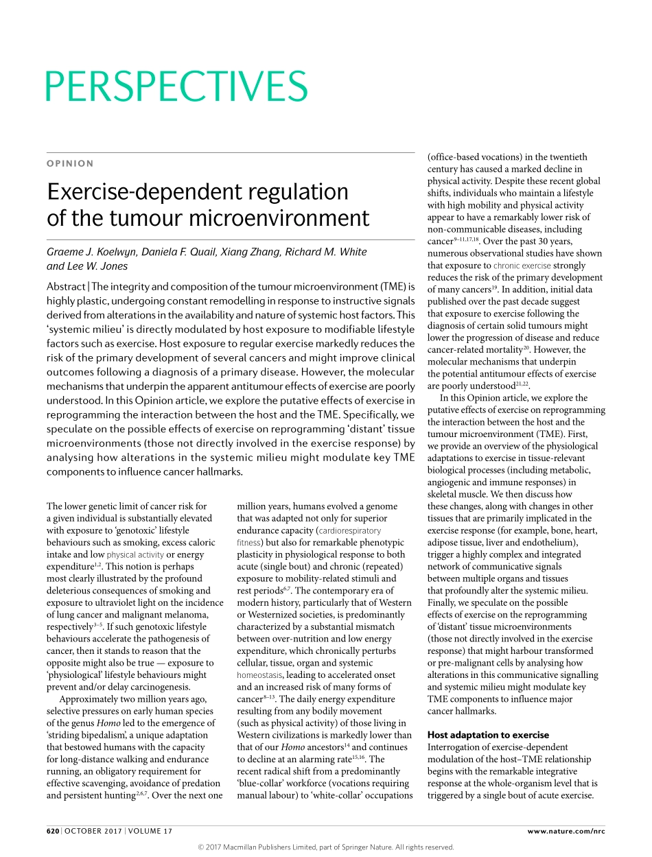2017-Koelwyn-运动依赖性调节肿瘤微环境(1).pdf_第1页