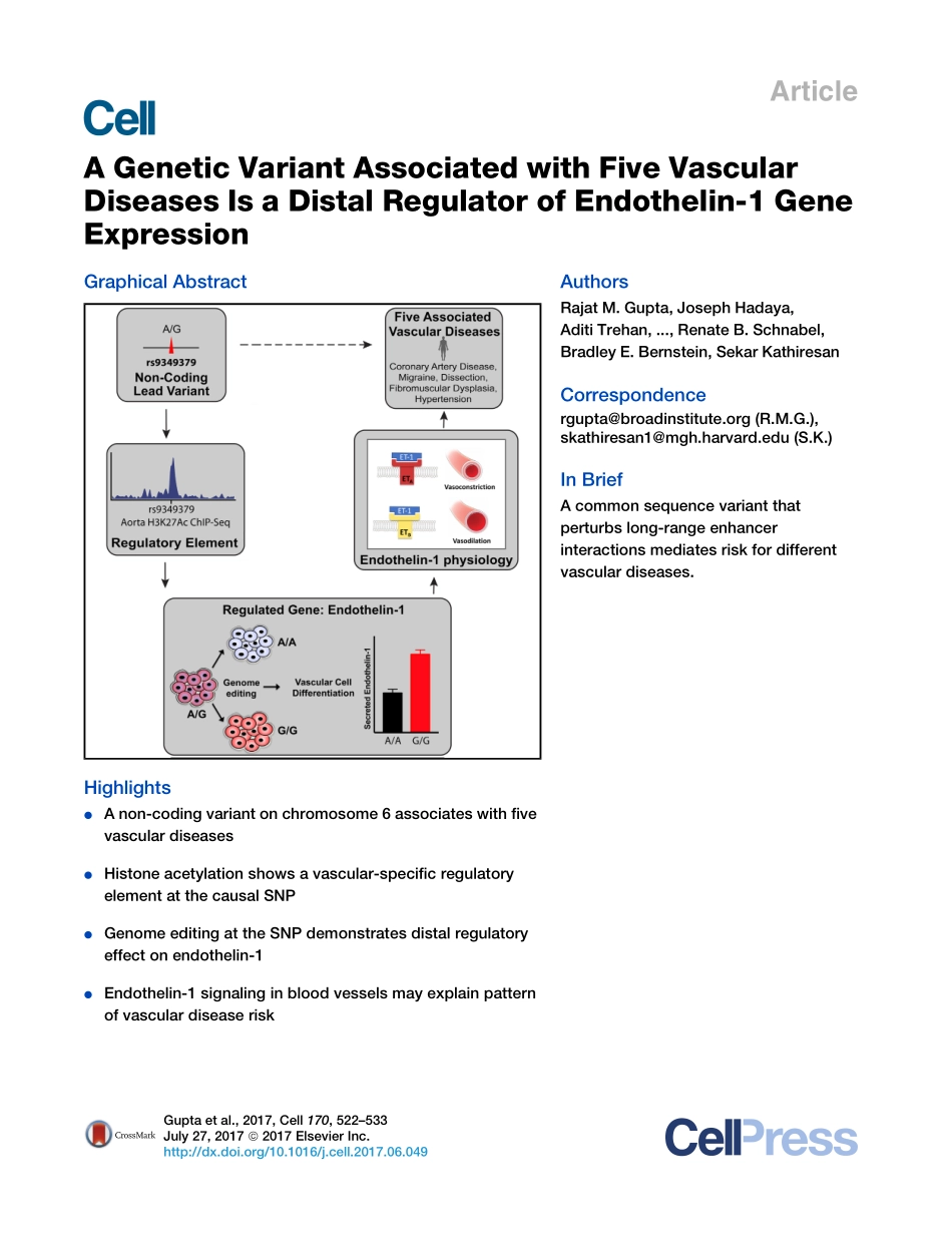 2017-与五种血管疾病相关的遗传变异是内皮素-1基因表达的远端调节因子.pdf_第1页