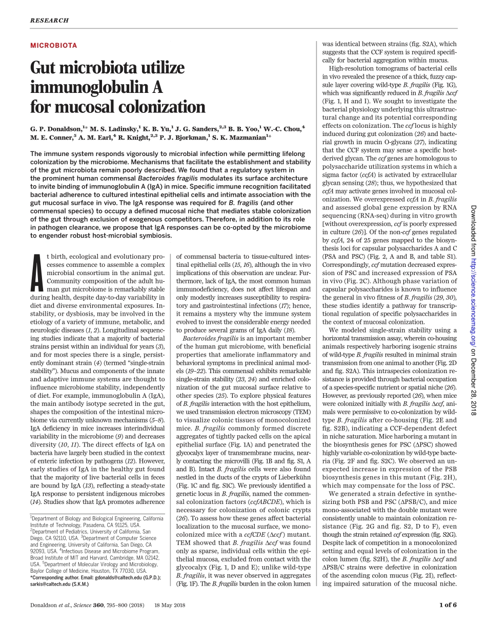 2018-肠道微生物群利用免疫球蛋白A进行粘膜定植.pdf_第1页