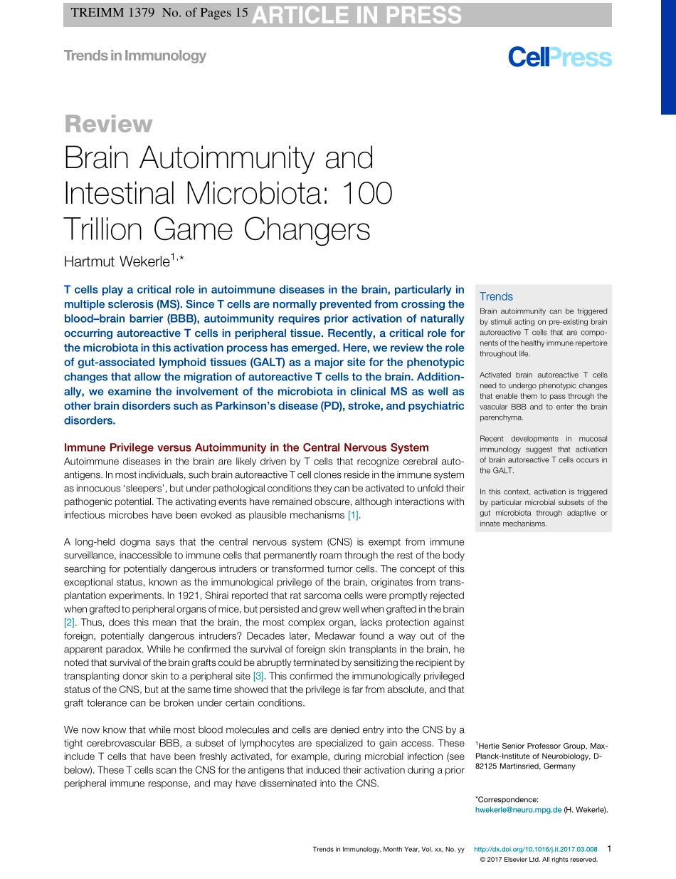 Brain Autoimmunity and Intestinal Microbiota-100 Trillion Game Changers.pdf_第1页