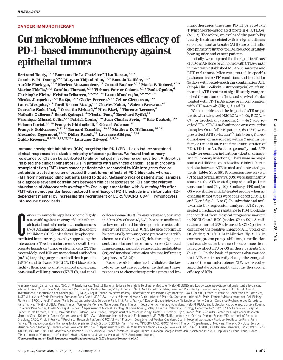 2018-肠道微生物组影响基于PD-1的免疫疗法对上皮肿瘤的功效.pdf_第1页