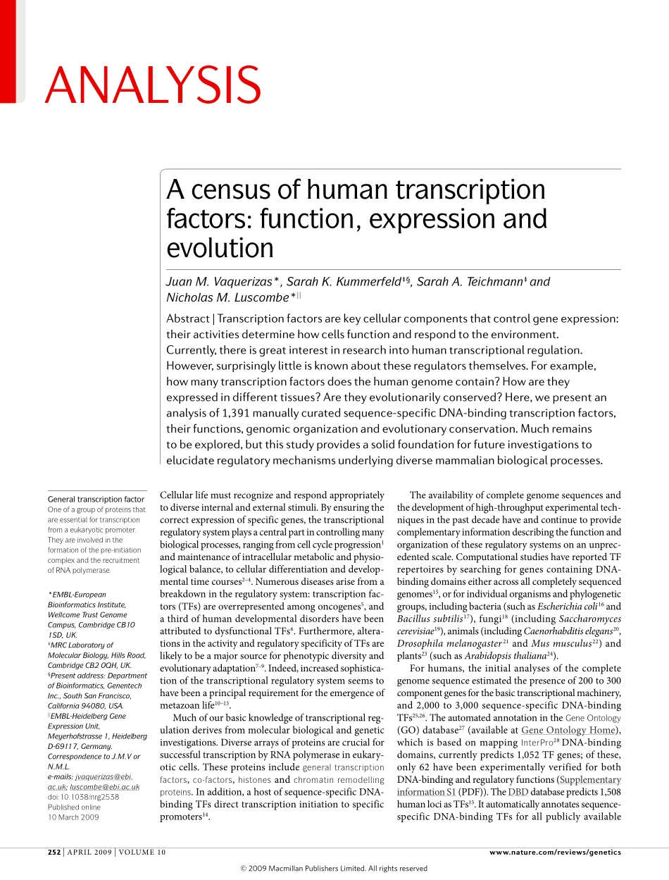 A census of human transcription factors-function, expression and evolution.pdf_第1页