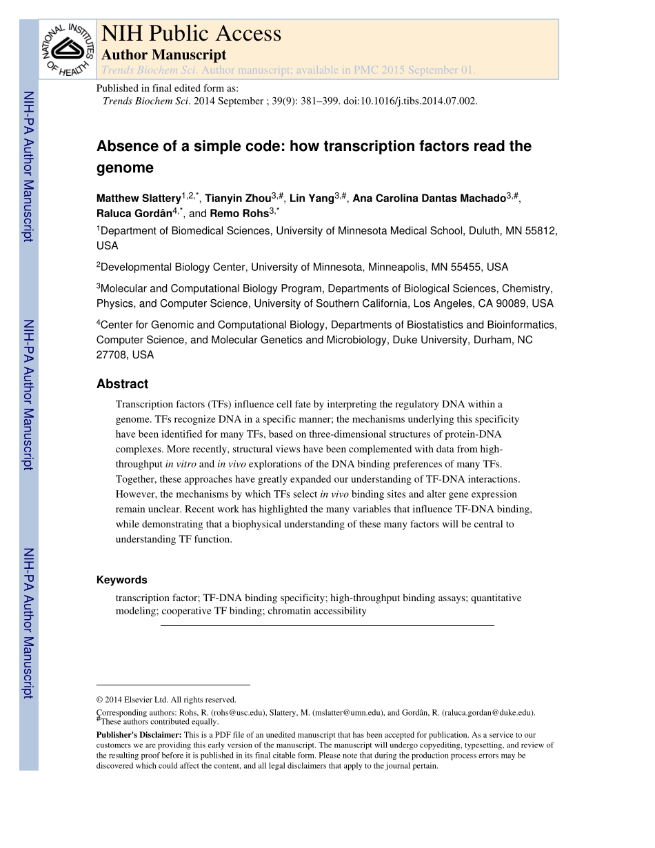 Absence of a simple code-how transcription factors read the genome.pdf_第1页
