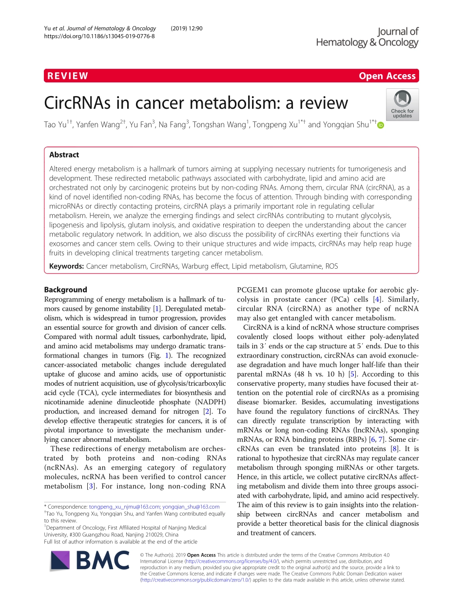 CircRNAs in cancer metabolism a review .pdf_第1页