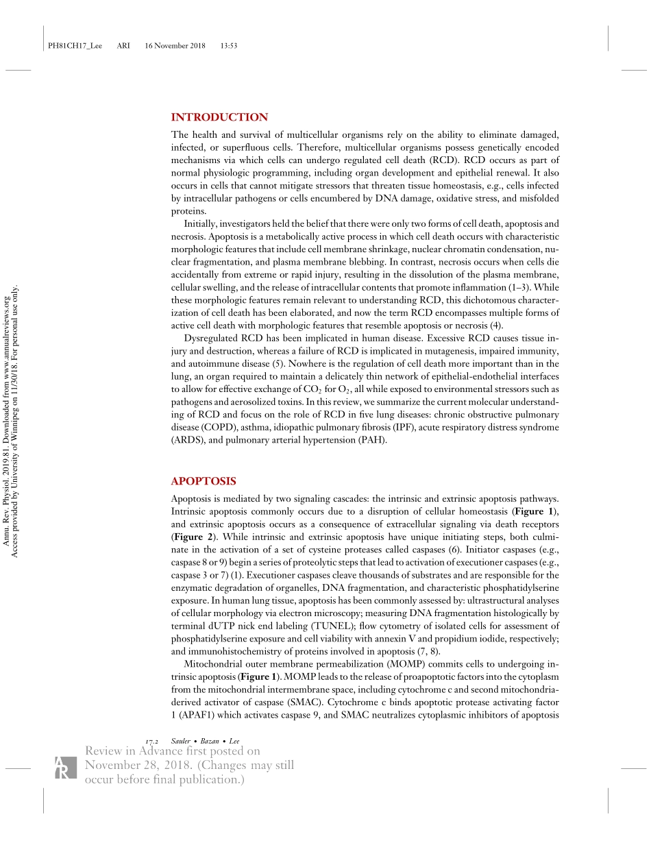 Annu. Rev. Physiol. 2019肺细胞死亡：细胞凋亡 - 坏死性凋亡轴.pdf_第2页