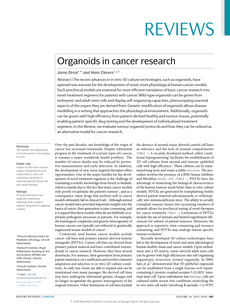 Drost-2018-Organoids in cancer research.pdf_第1页