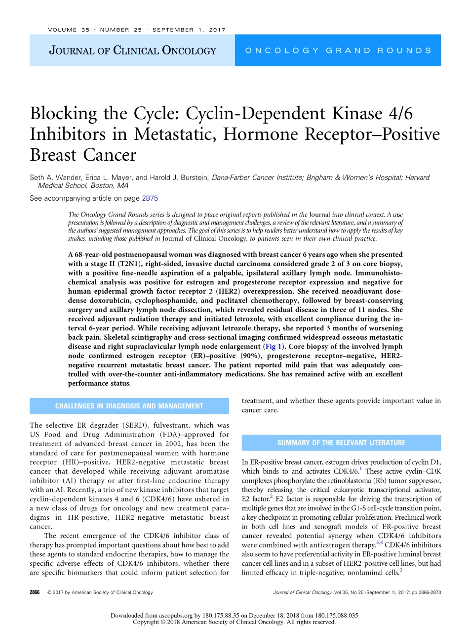 Blocking the Cycle Cyclin-Dependent Kinase 4 6 Inhibitors in Metastatic, Hormone Receptor–Positive Breast Cancer.pdf_第1页