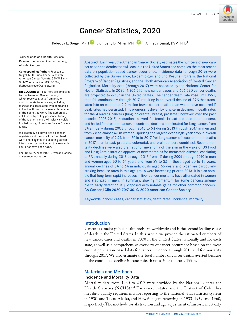 Cancer Statistics, 2020.pdf_第1页