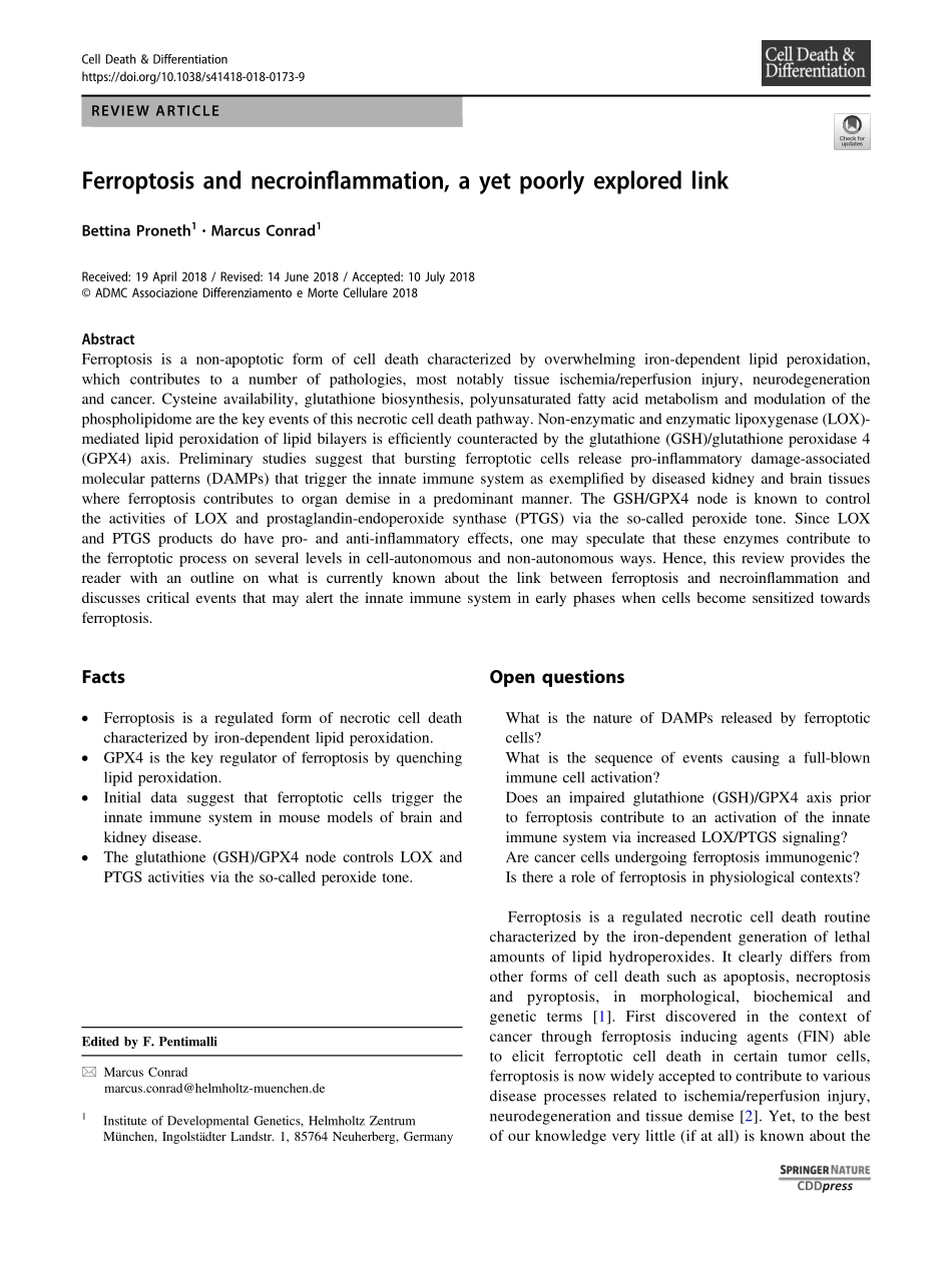Ferroptosis and necroinﬂammation, a yet poorly.pdf_第1页