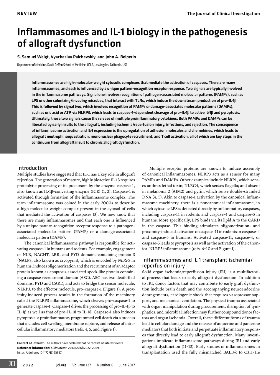 Inflammasomes and IL-1 biology in the pathogenesis of allograft dysfunction.pdf_第1页