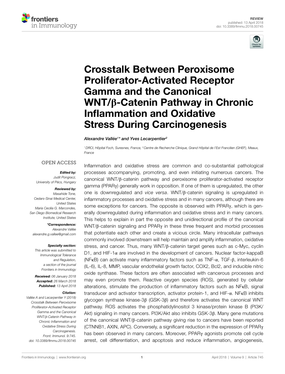 Crosstalk Between Peroxisome Proliferator-Activated Receptor Gamma and the Canonical WNT-β-Catenin Pathway in Chronic inflammation and Oxidative Stress During Carcinogenesis.pdf_第1页