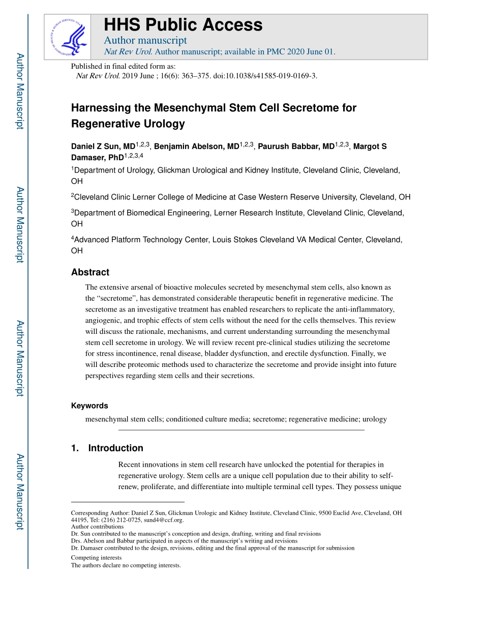 Harnessing the Mesenchymal Stem Cell Secretome.pdf_第1页