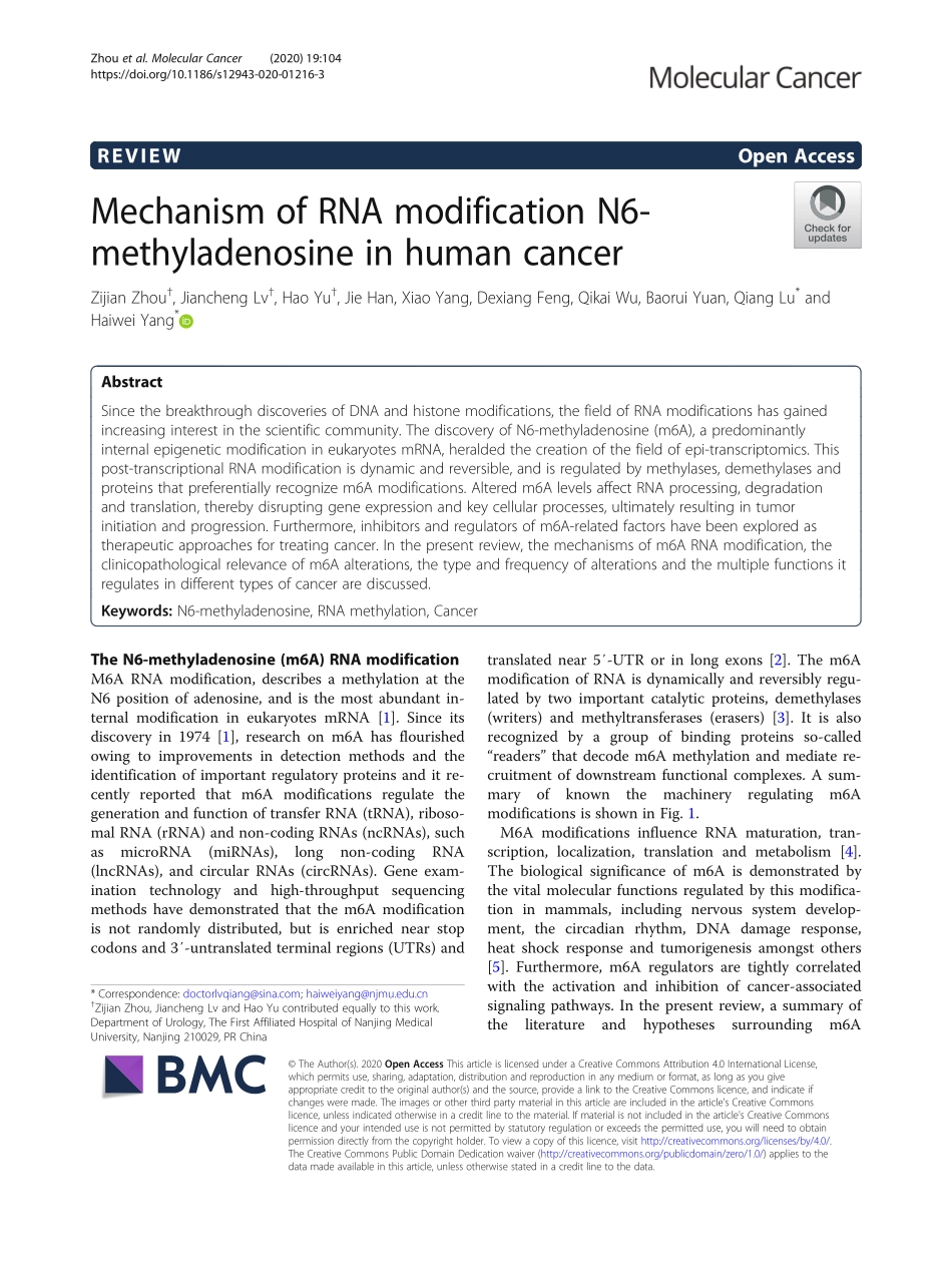 Mechanism of RNA modification N6methyladenosin.pdf_第1页