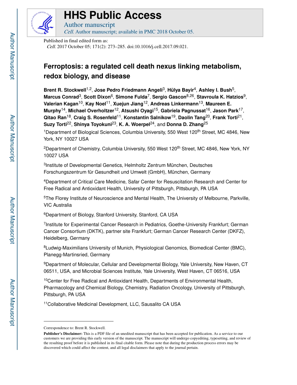 Ferroptosis-a regulated cell death nexus linking metabolism, redox biology, and disease.pdf_第1页